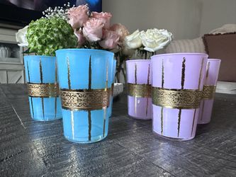 T2tea Glass Cups 5 Pink And Gold 5 Teal And Gold