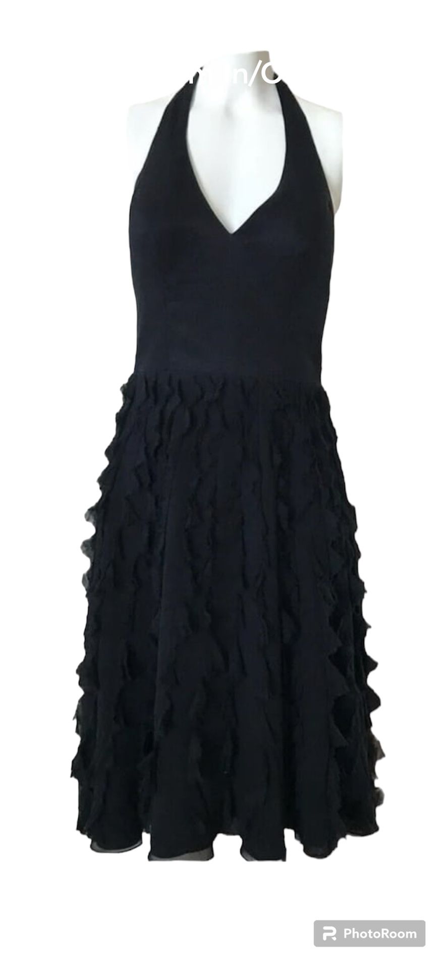 White House Black Market Elegant Black Halter Neck Dress with Tiered Ruffles 10