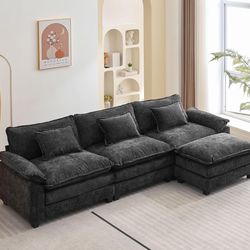 Black L-Shaped Sofa & Ottoman