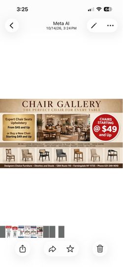 Expert chair seat and back reupholstery from $45 and up or buy new chairs starting $49 and up