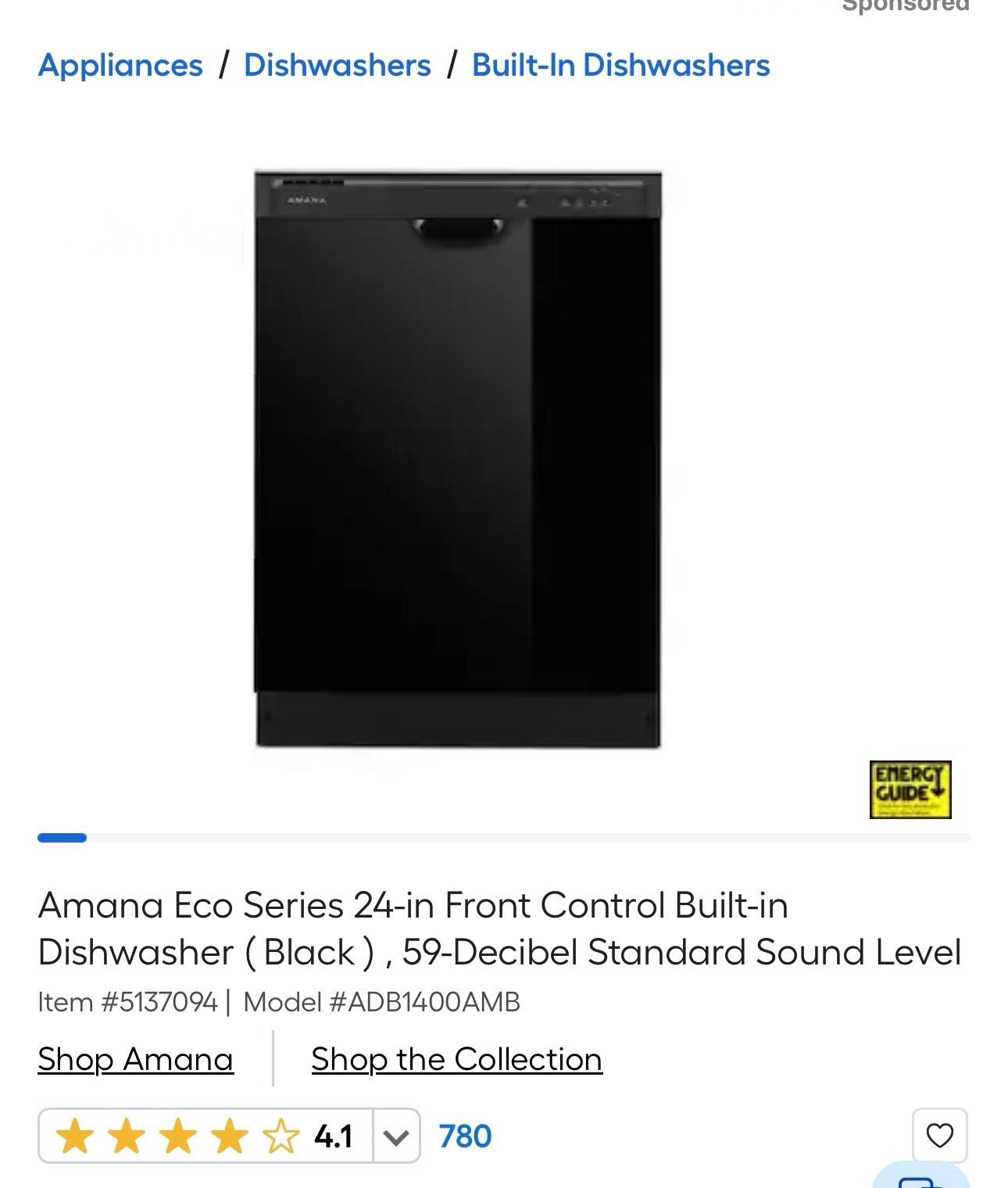 Amana Eco Series 24-in Front Control Built-in Dishwasher ( Black ) , 59-Decibel Standard Sound Level