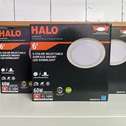 HALO 6” 5-Color Selectable Surface Mount LED Downlights – Brand New (5 Boxes)