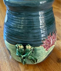 Ceramic Cookie Jar - Frogs on Lily PadHandmade OOAK - Blue Green