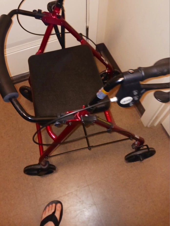 Medical Walker Drive 300 Lb Good Brakes Good Wheels Tires Waterproof Seat Metallic Red