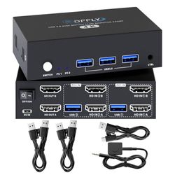 new USB3.0 Switch HDMI Kvm Switch 2 Monitors 2 Computers with 3 USB Ports, 4K@60Hz for 2 Computers Sharing 2Monitors and Keyboard Mouse, Supports Wire