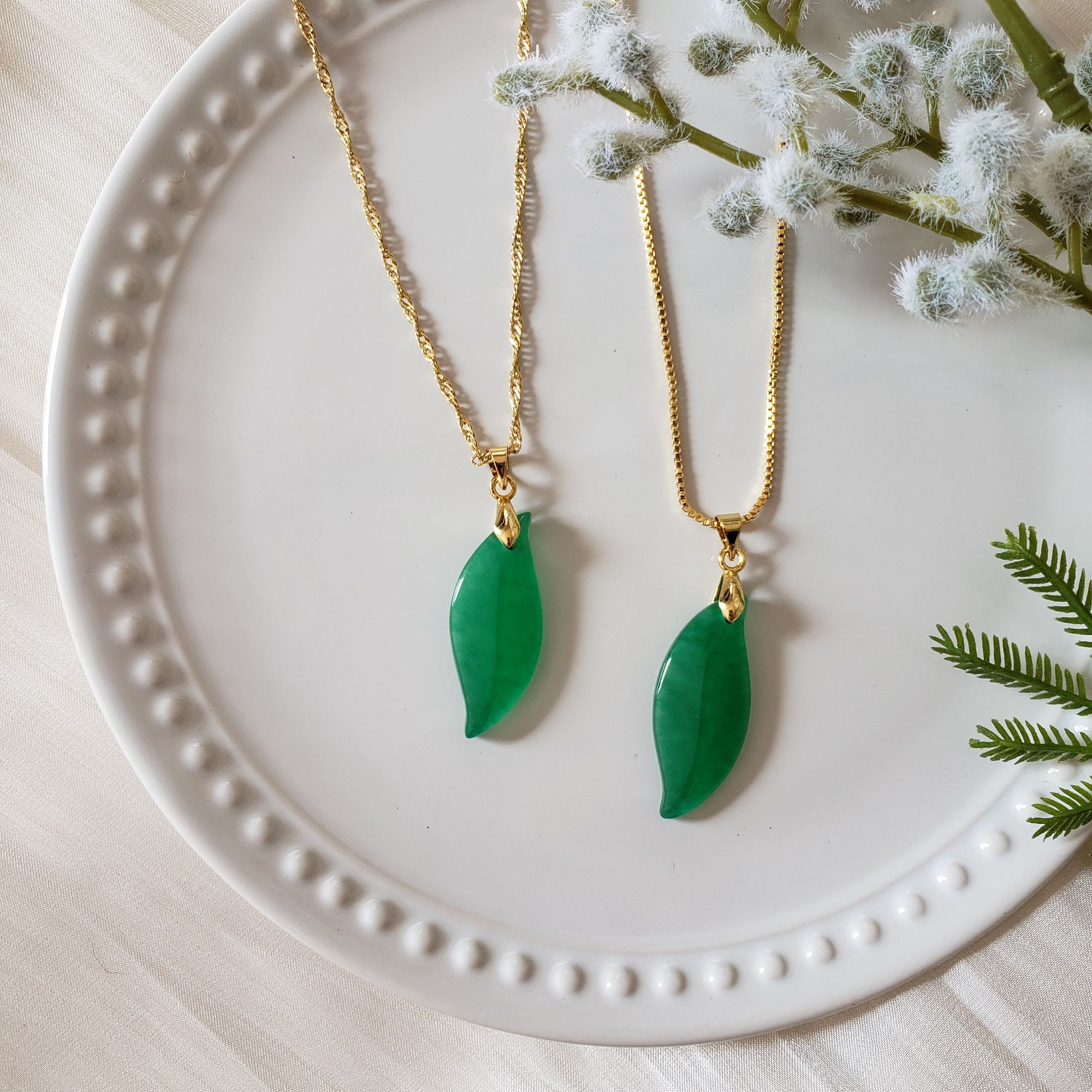 Genuine Jade 18K Gold plated necklace New