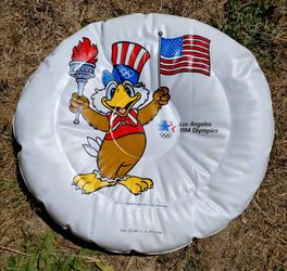 Vintage 1984 Olympics souvenir stadium cushion, inflatable, 14"