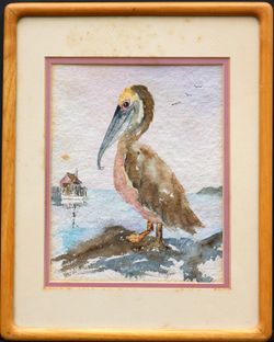 Pelican original watercolor painting by Alida Van Gores animalistic artwork
