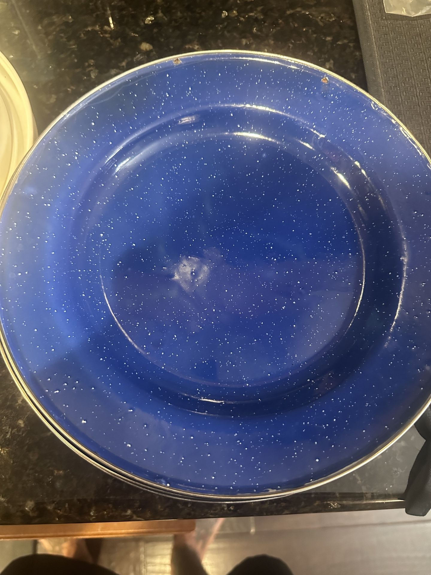 Vintage Blue and White Enamel Speckled Plates