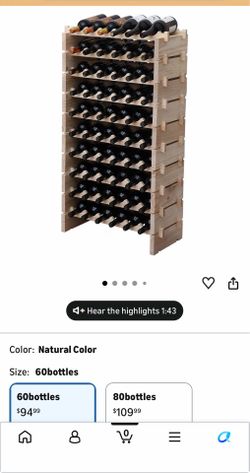 Wine Rack Solid Wood Stackable Storage Wooden Wine Rack Wine Cabinet (60 Bottles, Natural Color)