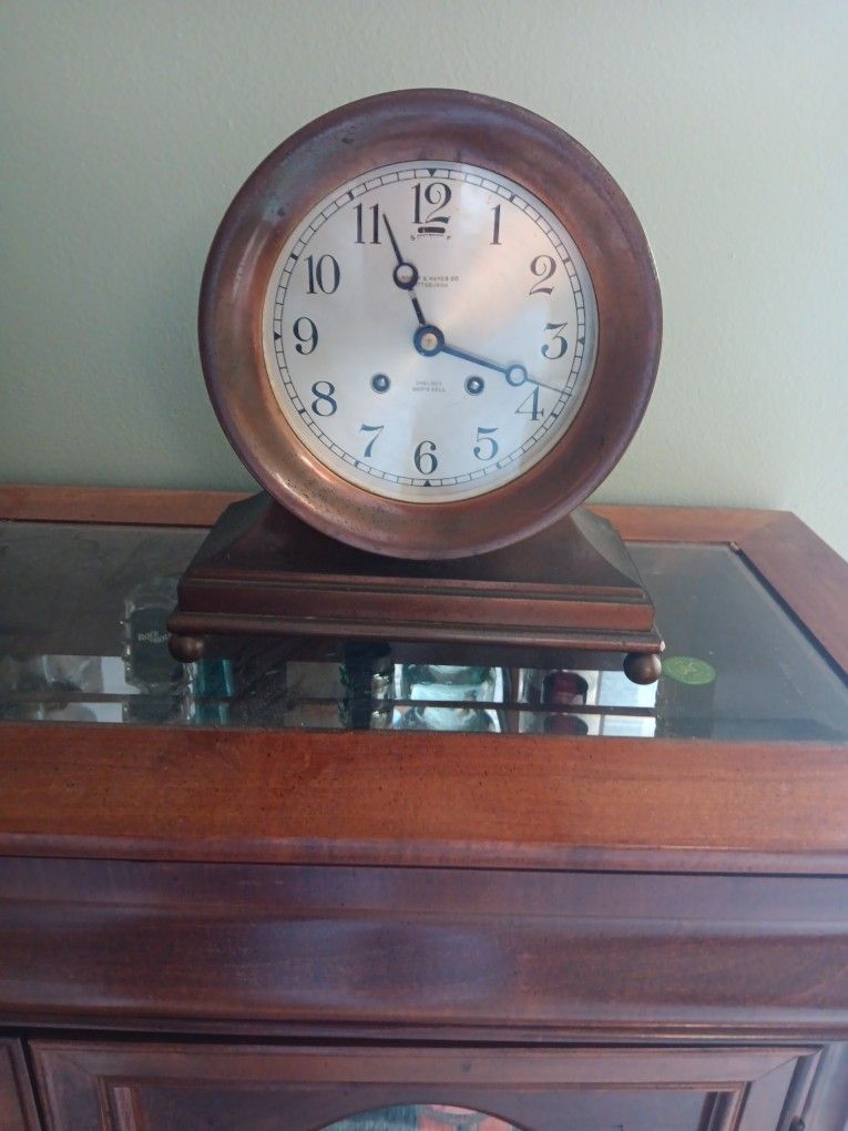 Antique Chelsea Bronze Ships Bell Mantal Clock
