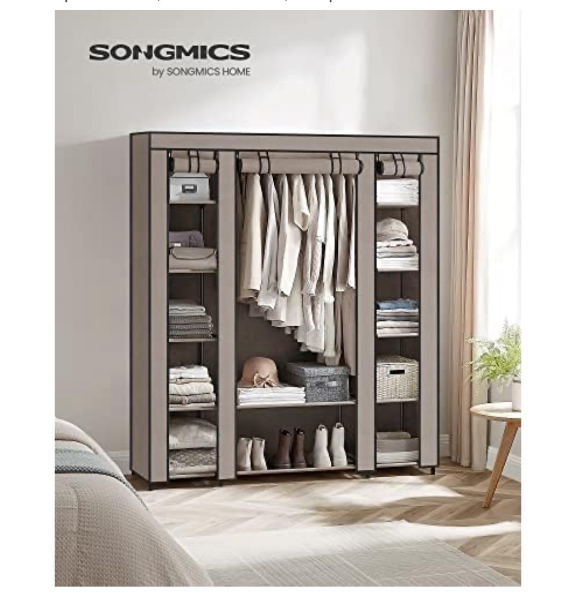 SONGMICS Closet Wardrobe Portable Clothes Rail with Non-Woven Fabric Cover - Taupe
