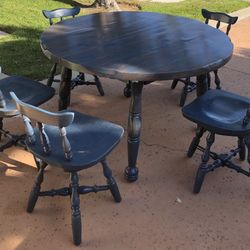 MCM Vintage Solid Wood Dining Table With 5 Swivel Pub Chairs
