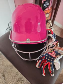 Softball Helmet And Batting Gloves