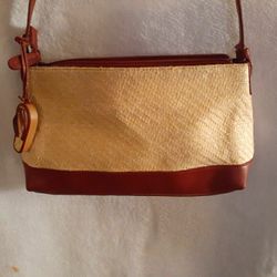Etienne Aigner Linen With Red Leather Shoulder Purse