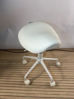 Adjustable Saddle Stool with Wheels, Swivel Rolling Chair white