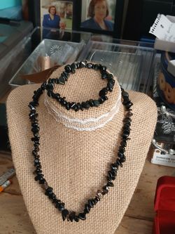 Black Obsidian  Necklace And Bracelet 