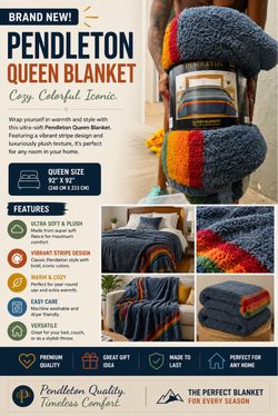 NEW Pendleton Queen Plush Blanket | Ultra Soft | 98” x 92”