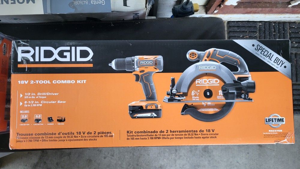 Ridgid 18V Circular Saw, Hammer Drill, 2 Batteries, Bag And Charger New