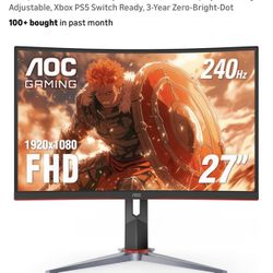 Curved Gaming Monitor; AOC 27” 240 HRTZ