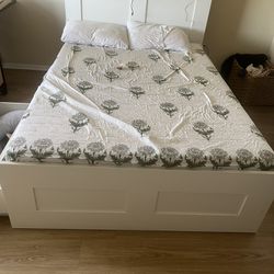 Bed with storage drawers & Headboard with storage shelves