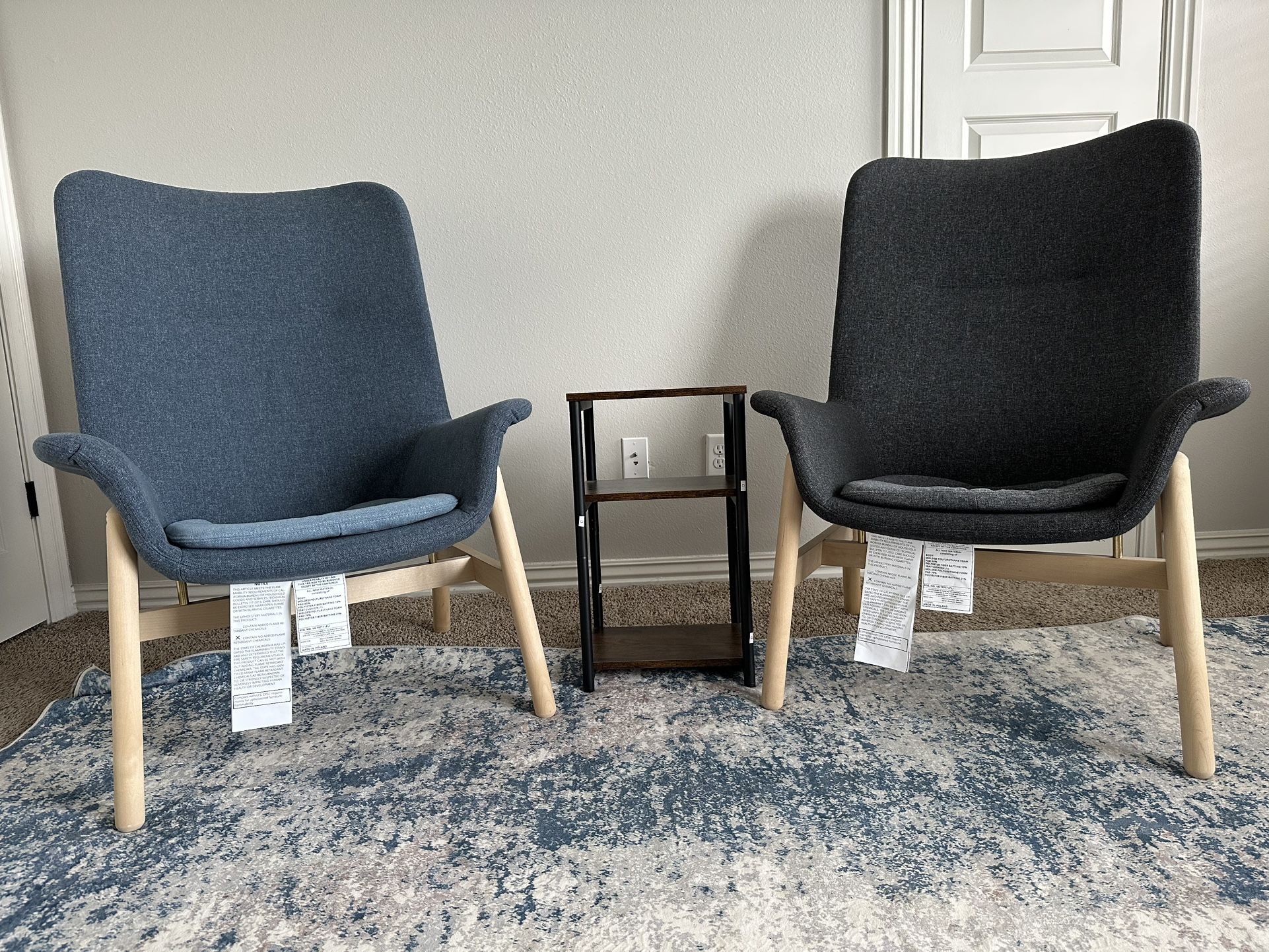 VEDBO High Back Armchairs (Pair) - Gunnared Blue & Black
