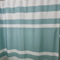 Fabric Shower Curtain White-Turquoise Stripes 