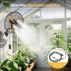 New 24” Industrial Oscillating Misting Wall Mount Fan, 3.9ft Wired Remote & 9.8ft Power Cord,
