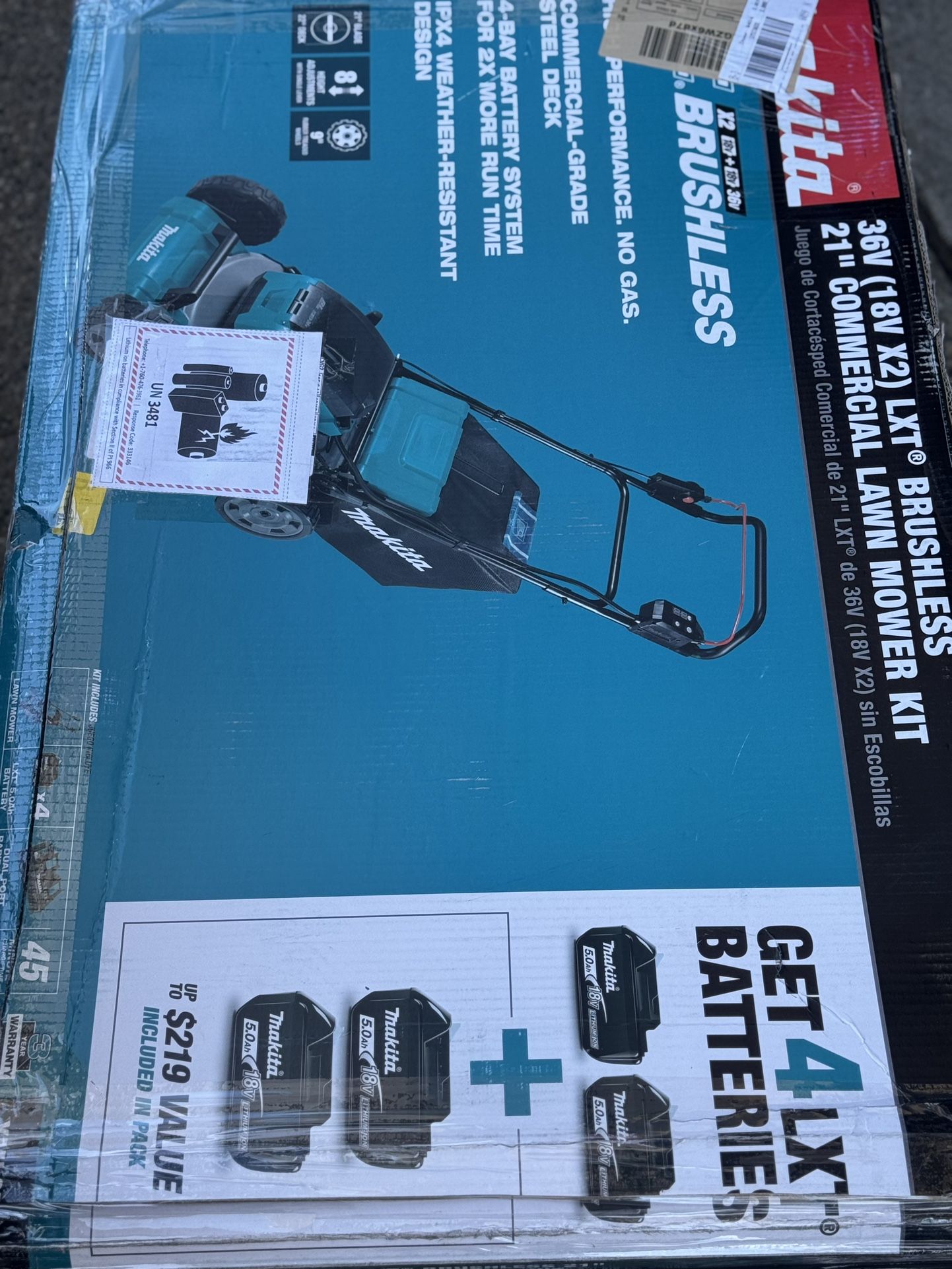 Makita 21 in. 18V X2 (36V) LXT Lithium-Ion Cordless Walk Behind Self Propelled Lawn Mower Kit with 4 Batteries (5.0 Ah