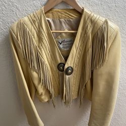 Vintage Women’s Leather Cropped Jacket With Western Fringe