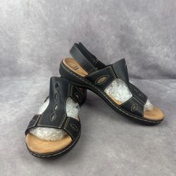 Clarks Collection Cushion Soft Black Slingback Sandals Womens 9 Comfort Walking