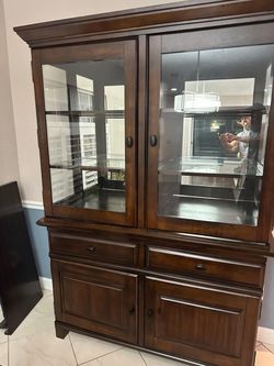 Dark Wood China Cabinet with Glass Doors