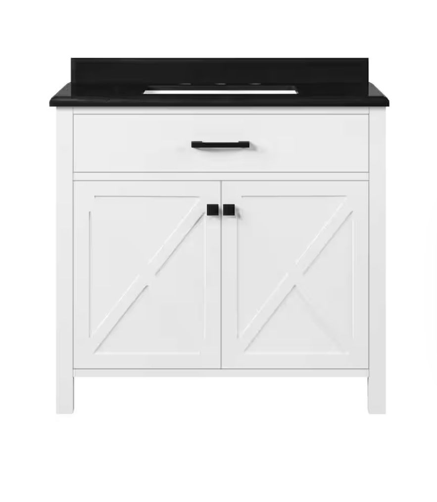Ainsley 36” Vanity White With Black Granite Top