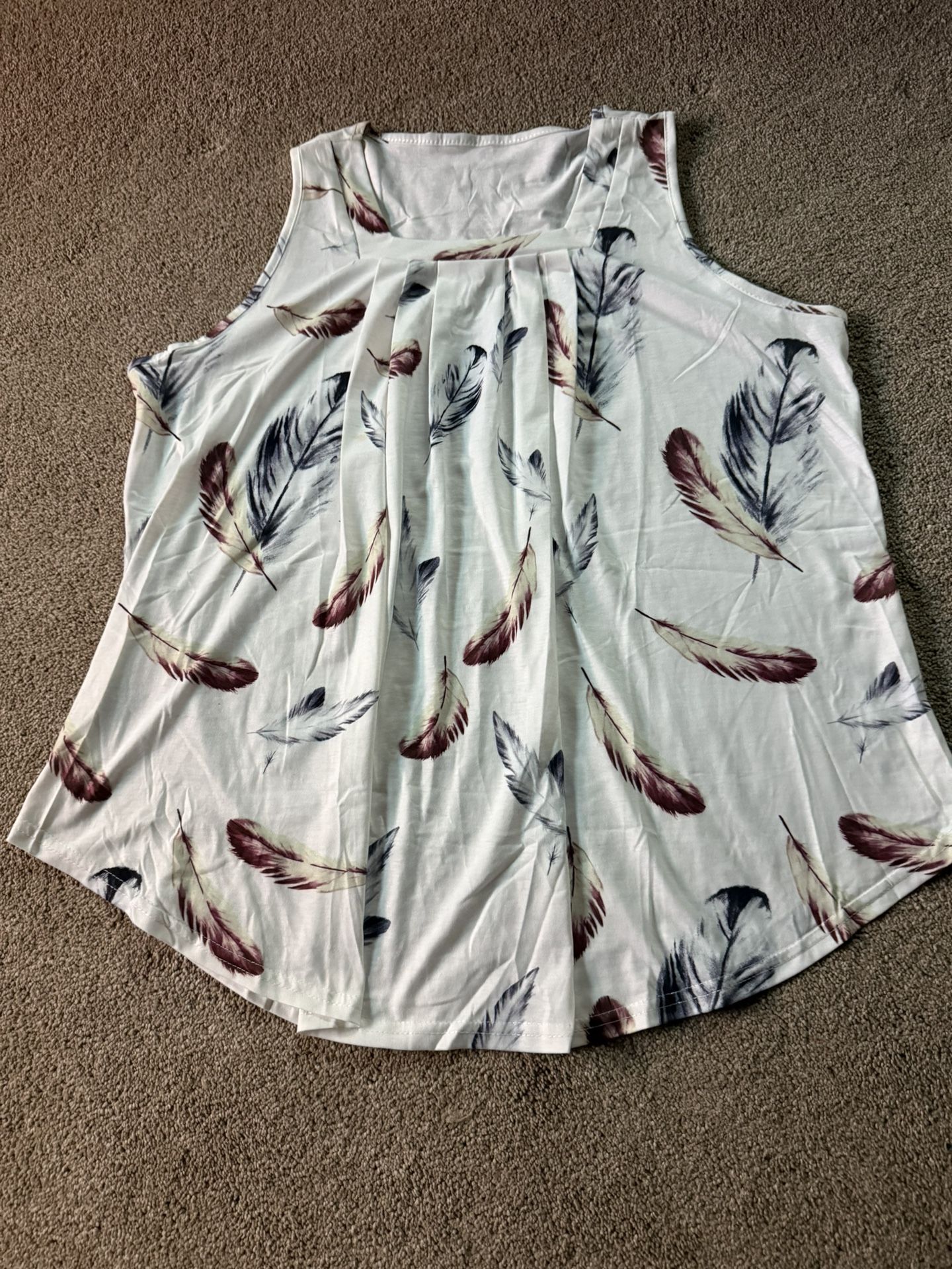 White With Feather Print, Sleeveless Too