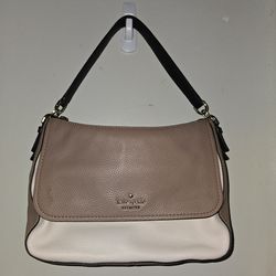 Kate Spade NY Jackson Colorblock Tan/Cream Medium Flap Leather Shoulder Bag