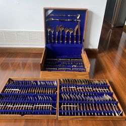 143 Pieces SIAM Thailand Brass & Rosewood Flatware 12 Place Settings