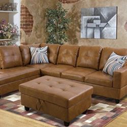 Carmel Leather Sectional Couch And Ottoman