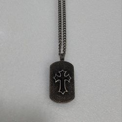 Pewter "Dog Tag" Cross Pendant & Chain