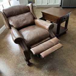 Real Leather Recliner And End Table With Drawer