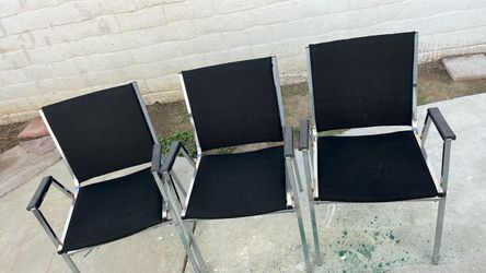 Set of 3 Black Mesh Chrome Arm Chairs
