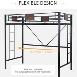   Loft Bed Twin Size with Ladder and Guardrail
