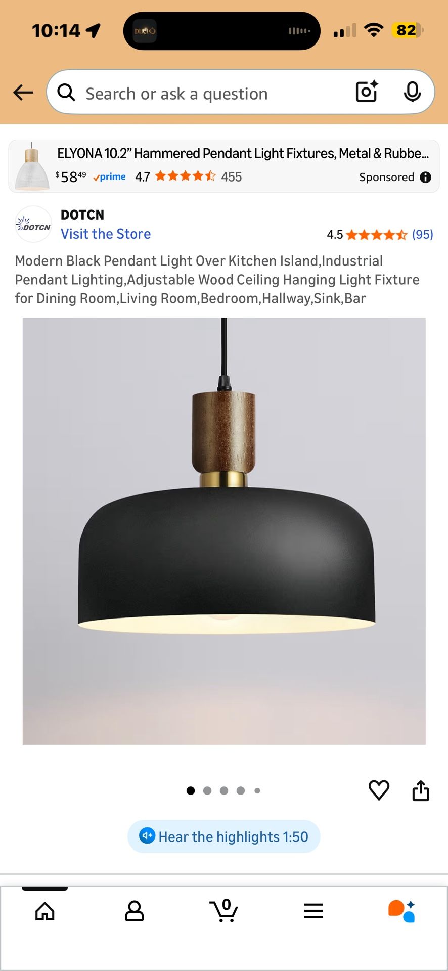 Modern Black Pendant Light Over Kitchen Island, Industrial Pendant Lighting,Adjustable (New)