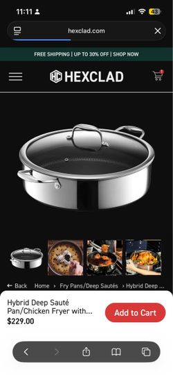 NEW Hexclad Hybrid Deep Sauté Pan / Chicken Fryer with Lid, 7-Qt - cookware , kitchen , pans