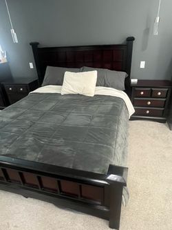Dark Wood Bedroom Set with Bed Frame, Two Nightstands, two dressers