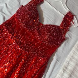 Red sequin prom dress