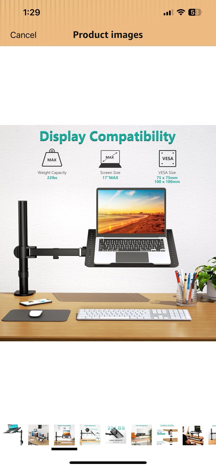 WALI Laptop Tray Desk Mount for 17inch Notebook, Fully Adjustable Laptop Arm up to 22lbs, Monitor Mount with Vented Cooling Platform Stand (M00LP), Bl