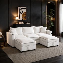 92" Sectional Couches, Cloud Couch Sectional with Storage Dual Ottoman, Oversized 5-Seater L/U Shape