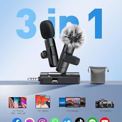 3-in-1 Mini Microphone for iPhone: Wireless Lavalier Microphones for iOS/Android Devices/Camera - Noise Reduction Lapel Mic