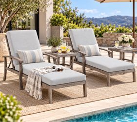 Aluminum Patio Chaise Lounge Set 4 Pieces, Aluminum Patio Lounge Chair with Side Table, Pool Lounge Chair with Cushion for Patio Deck Poolside (Gray)