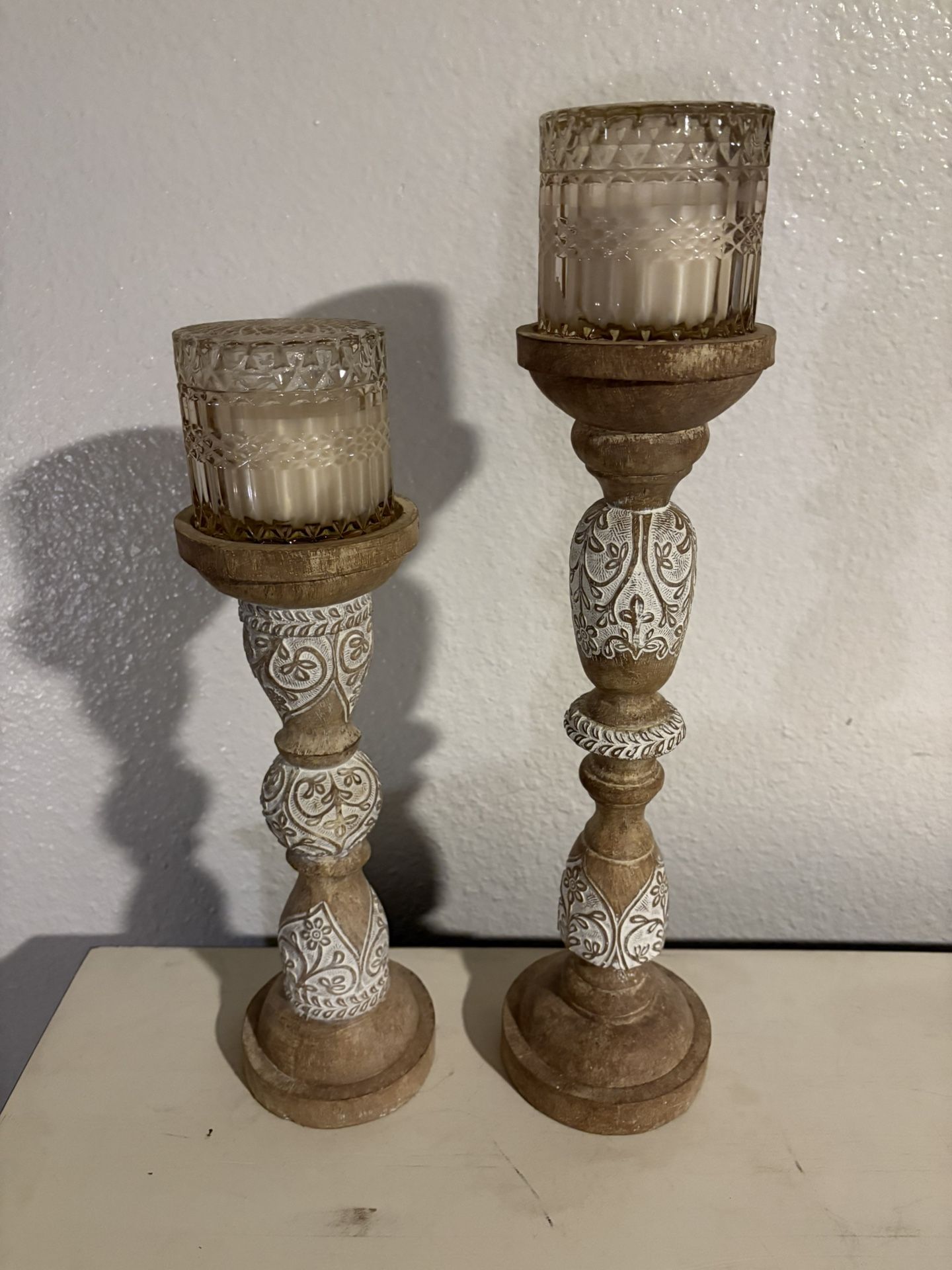 Rustic Candle Holders With Glass Candles 